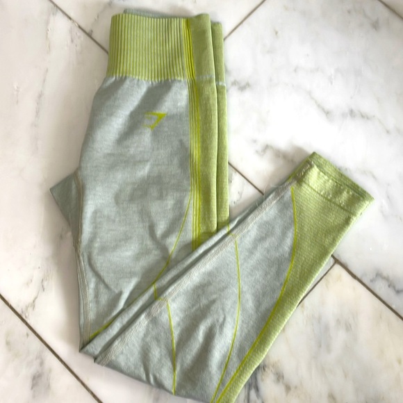 Gymshark Pants - Gymshark womens crop leggings gray and lime green/yellow with contour stitching
